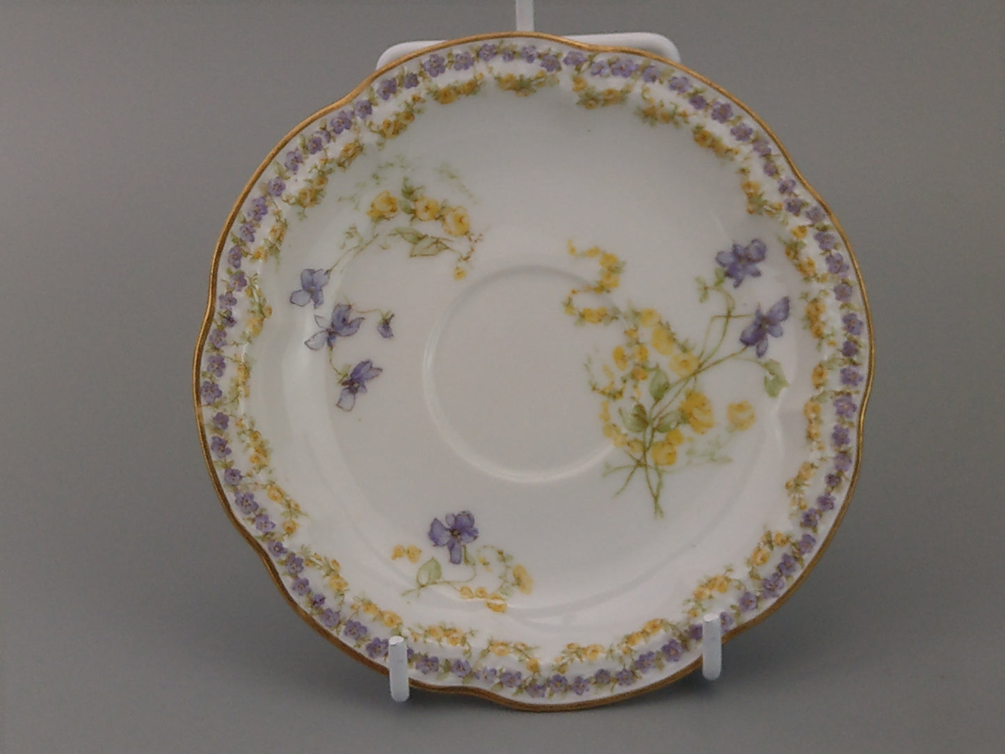 Limoges Coffee Can and Saucer Lavender and Yellow Floral Havilland and Co