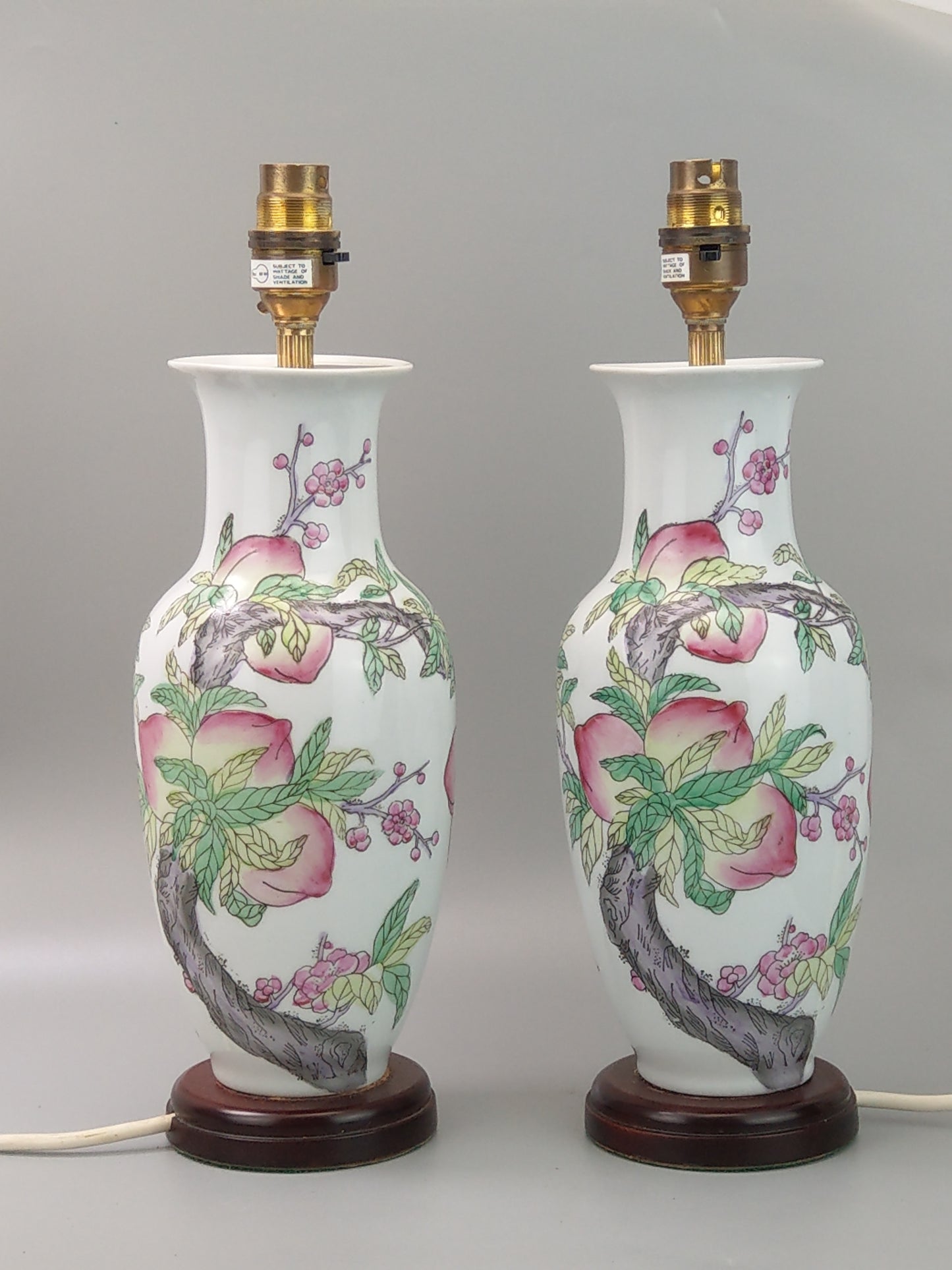 Chinese Vase Lamps with Peaches and Bats