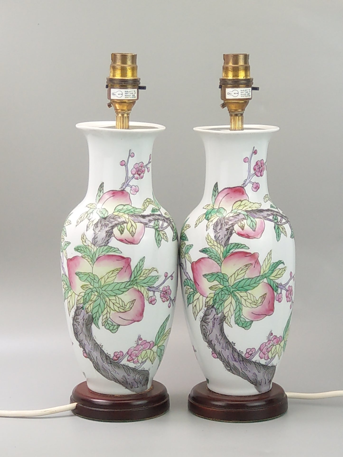 Chinese Vase Lamps with Peaches and Bats