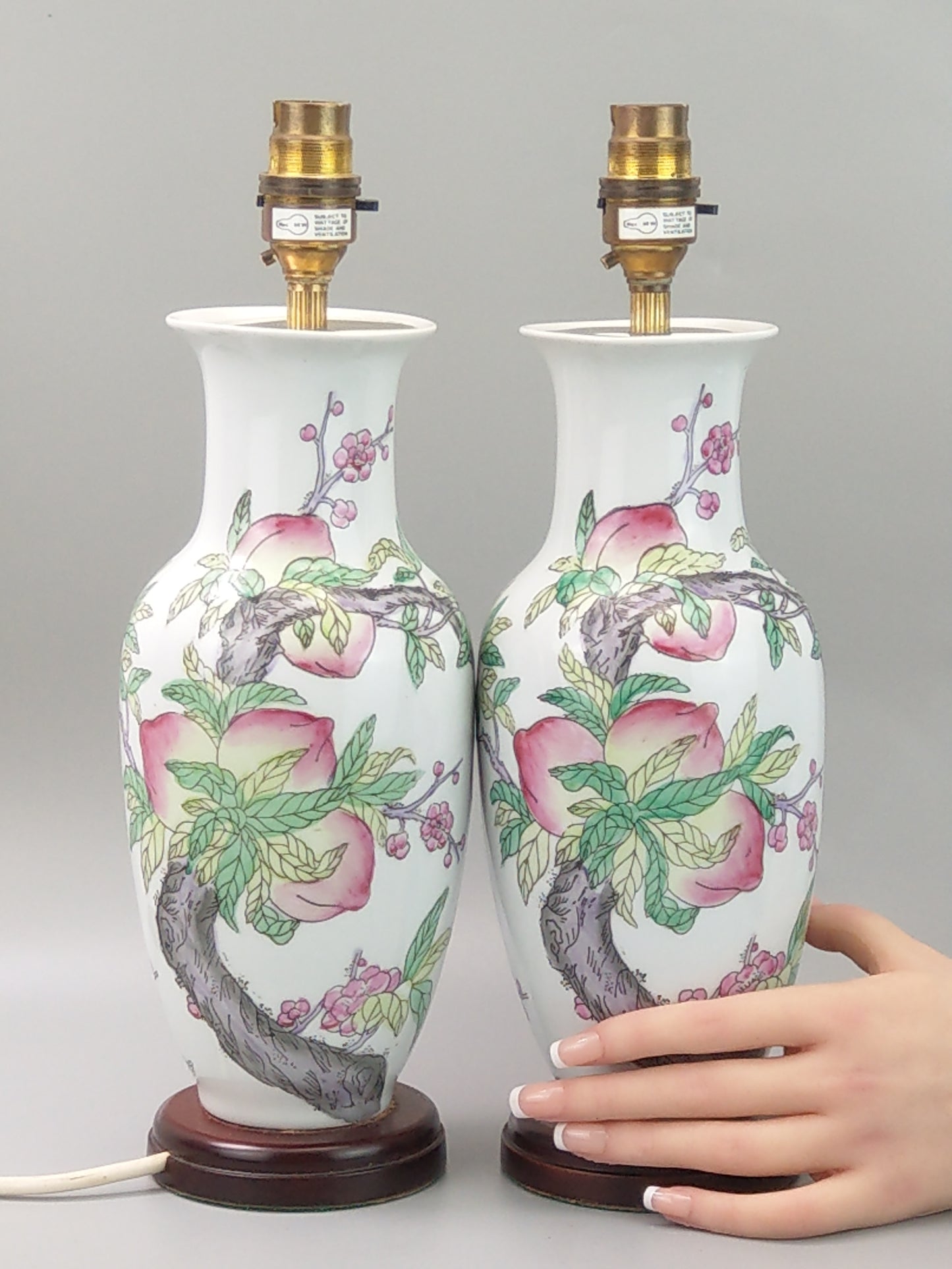 Chinese Vase Lamps with Peaches and Bats