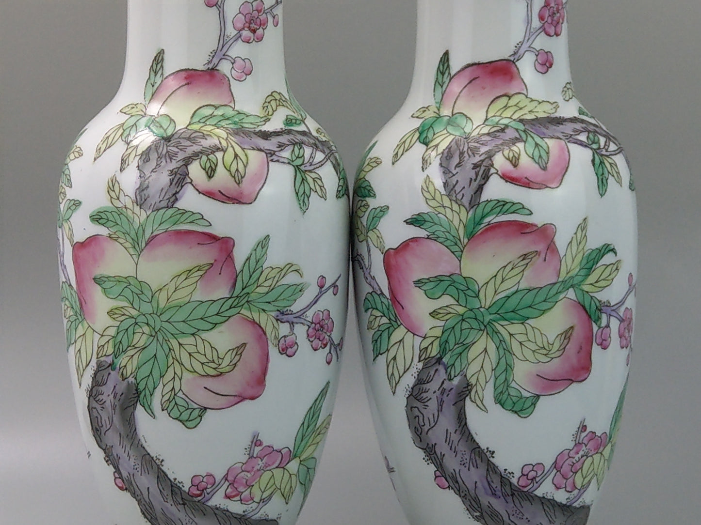 Chinese Vase Lamps with Peaches and Bats