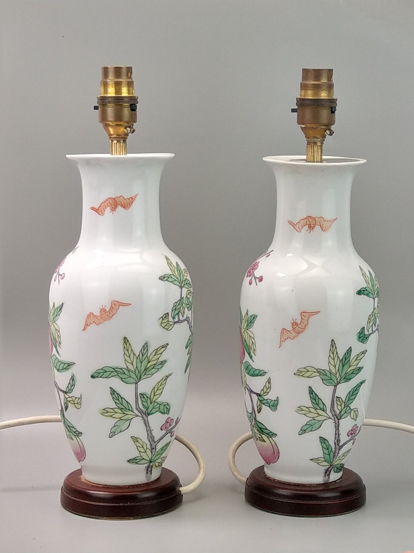 Chinese Vase Lamps with Peaches and Bats