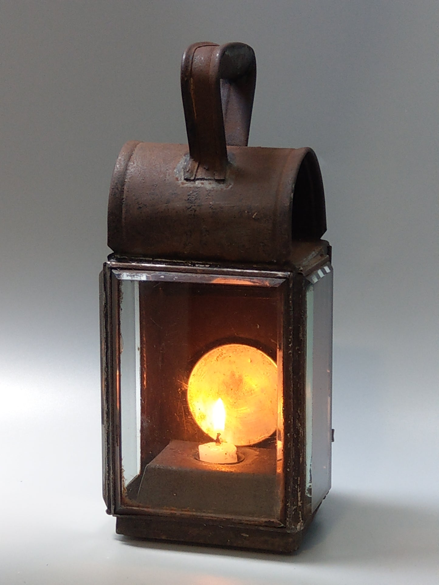 Victorian Railway Carriage oil Lamp with bevelled glass panels