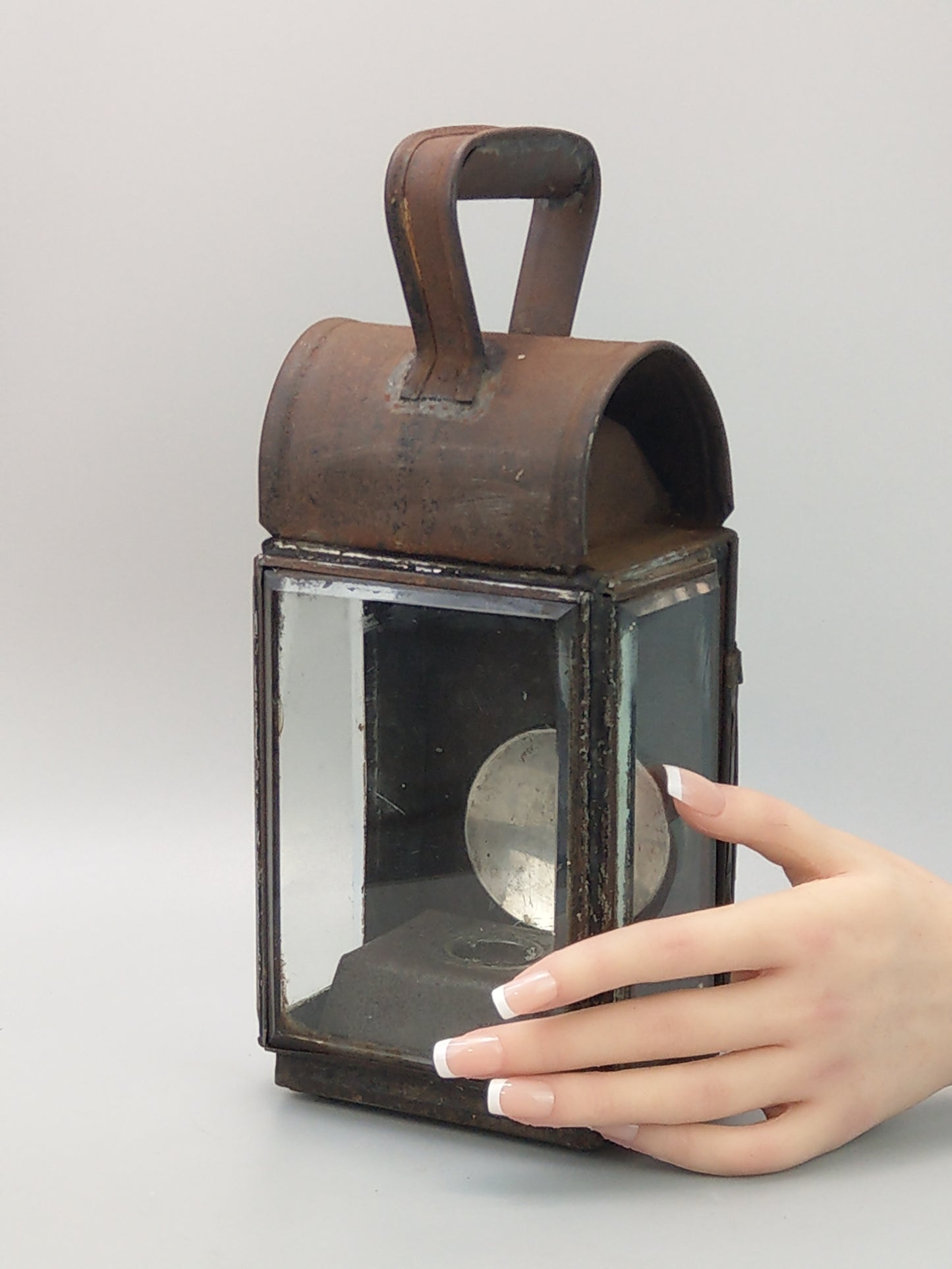 Victorian Railway Carriage oil Lamp with bevelled glass panels