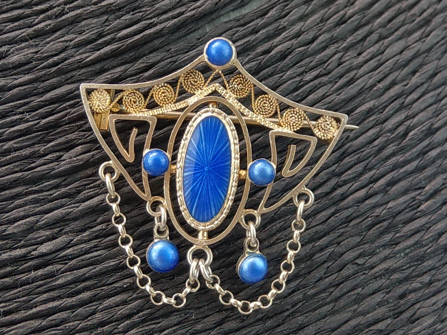 Marius Hammer Art Nouveau Brooch Sterling Silver with Blue Enamel