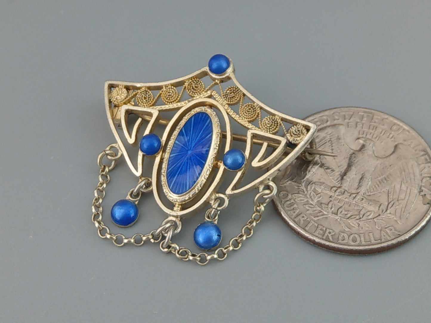 Marius Hammer Art Nouveau Brooch Sterling Silver with Blue Enamel