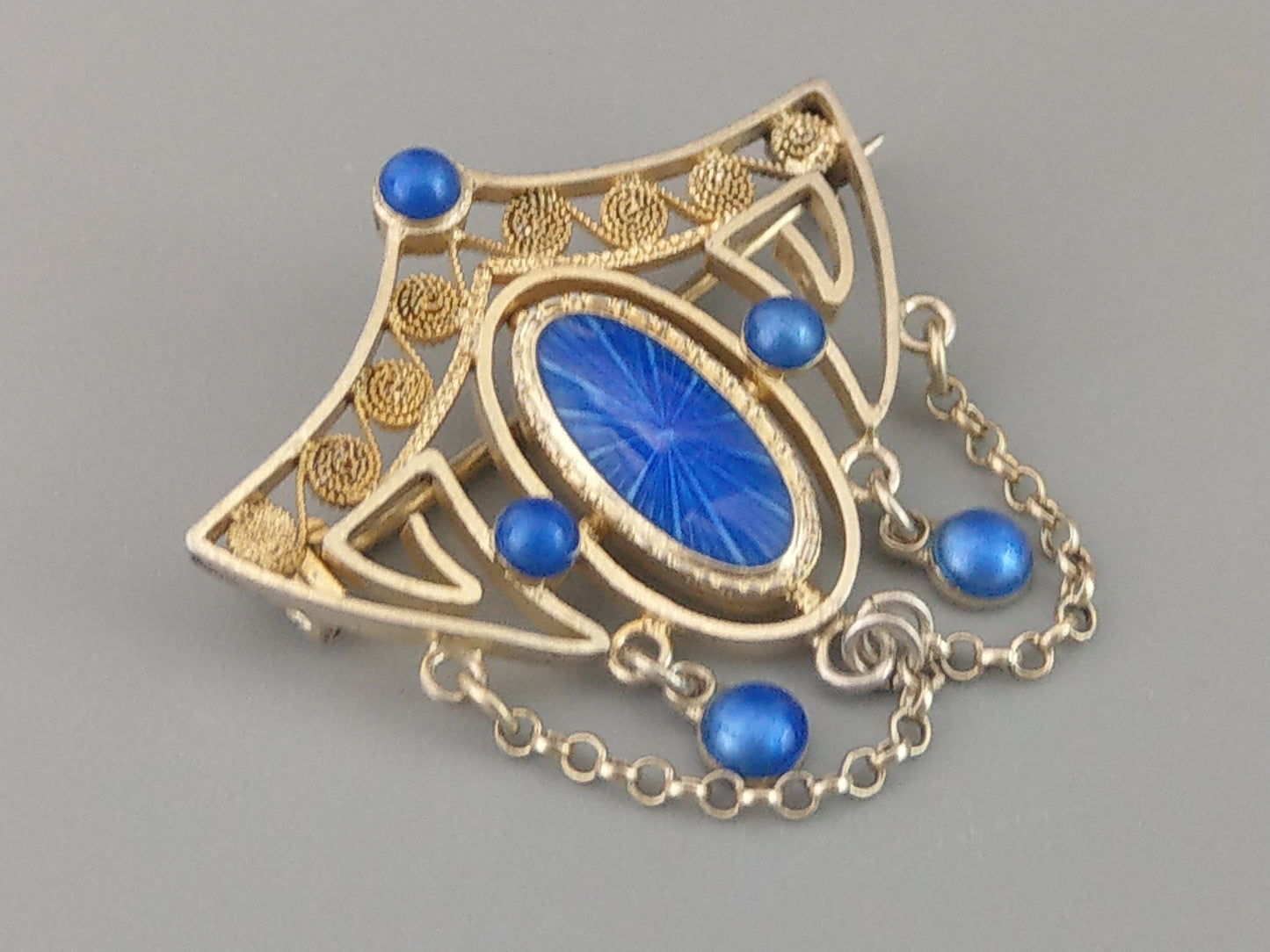 Marius Hammer Art Nouveau Brooch Sterling Silver with Blue Enamel