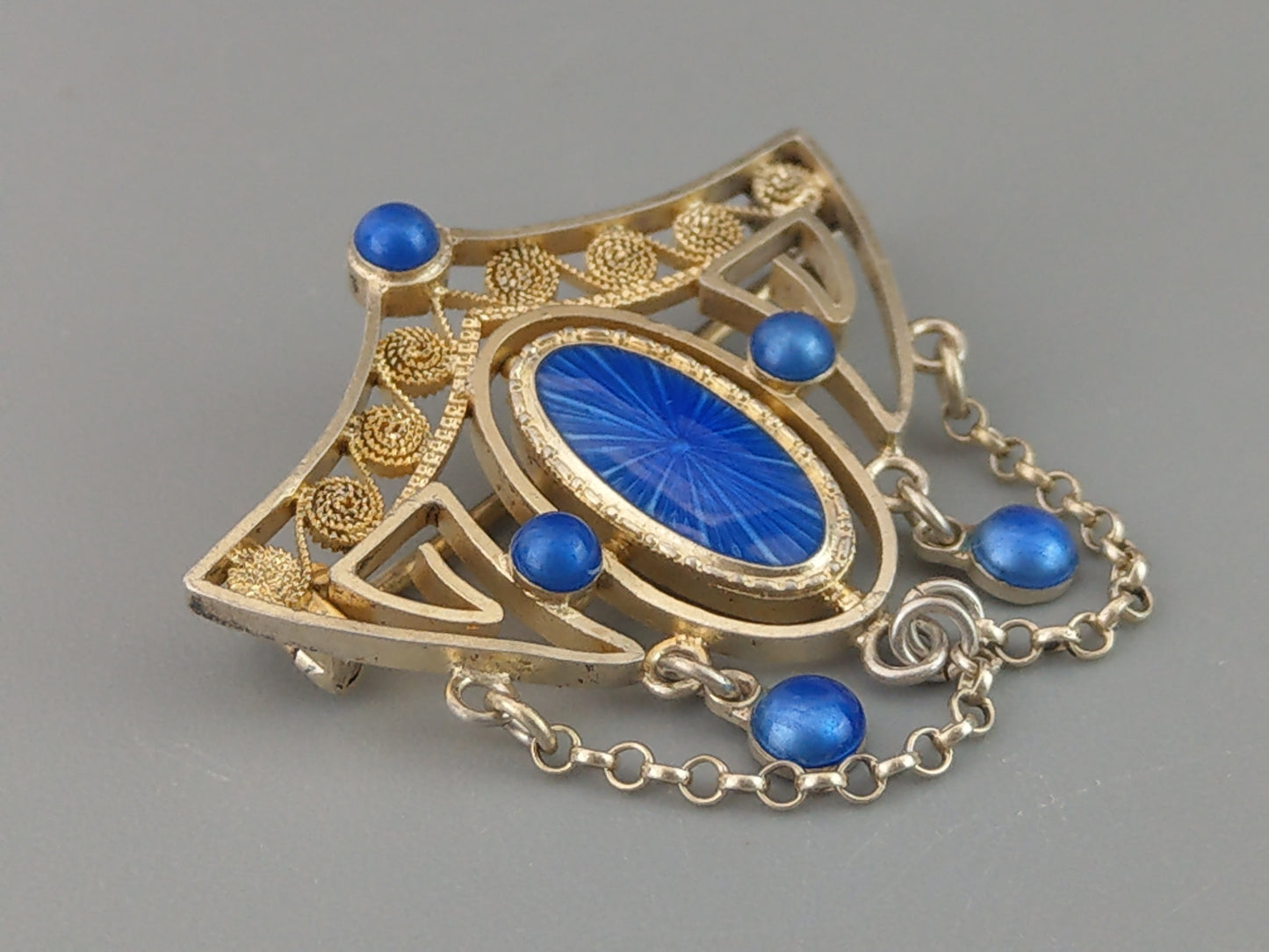 Marius Hammer Art Nouveau Brooch Sterling Silver with Blue Enamel