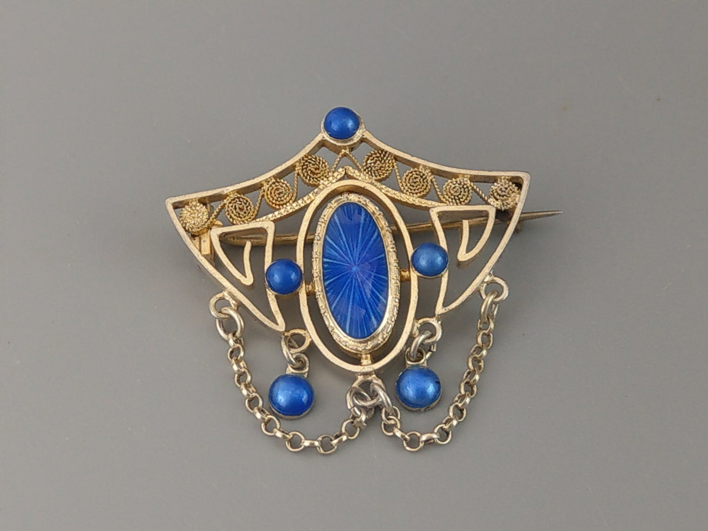 Marius Hammer Art Nouveau Brooch Sterling Silver with Blue Enamel