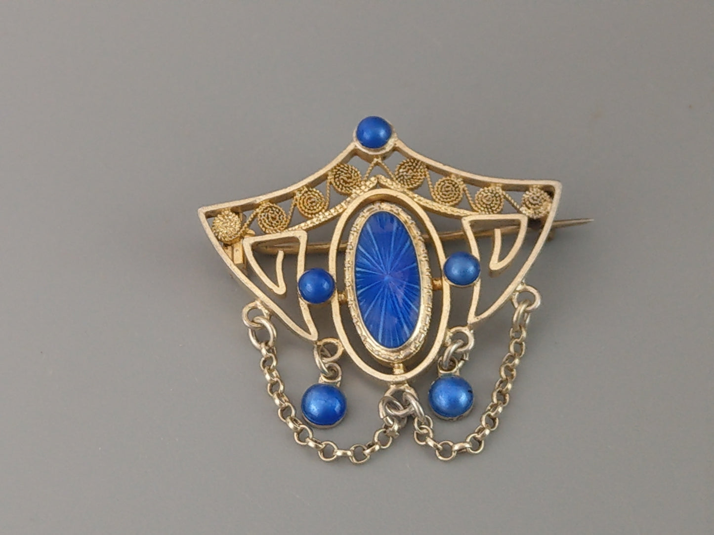 Marius Hammer Art Nouveau Brooch Sterling Silver with Blue Enamel