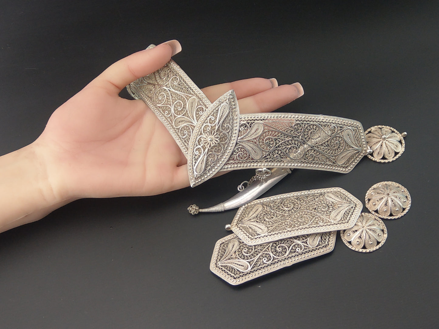 Rusian Filigree Sterling Silver Belt buckle c1900