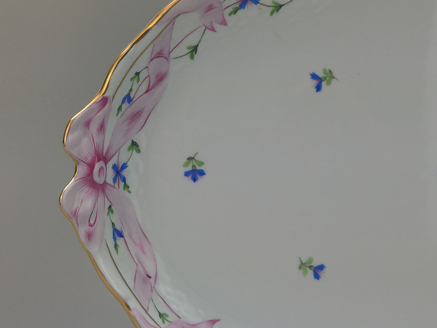 Large tray Herend porcelain Cornflower Blue Garland with pink Ribbon