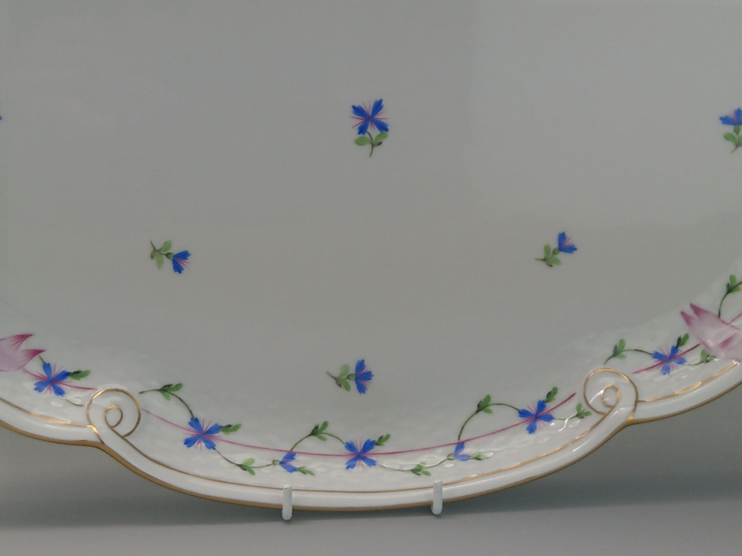 Large tray Herend porcelain Cornflower Blue Garland with pink Ribbon