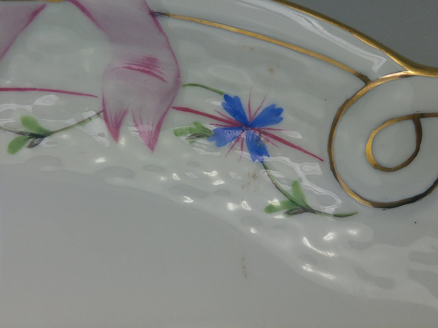 Large tray Herend porcelain Cornflower Blue Garland with pink Ribbon