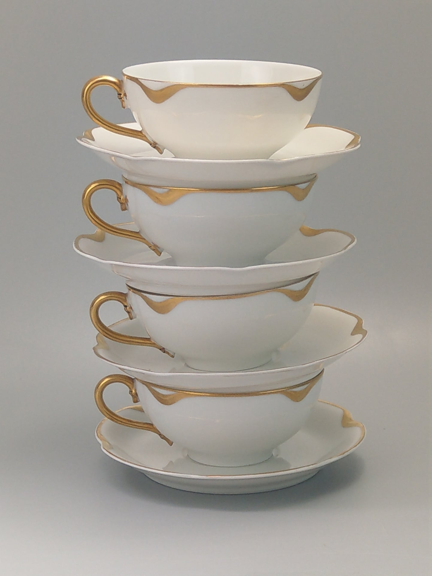 Set of 4 Limoges Teacups Silver Anniversary pattern by Haviland