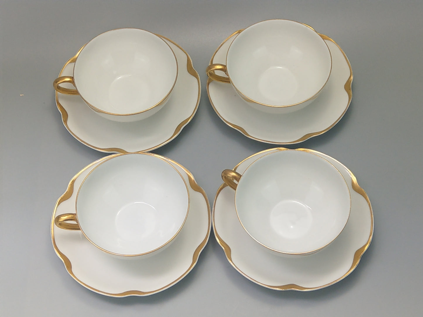 Set of 4 Limoges Teacups Silver Anniversary pattern by Haviland