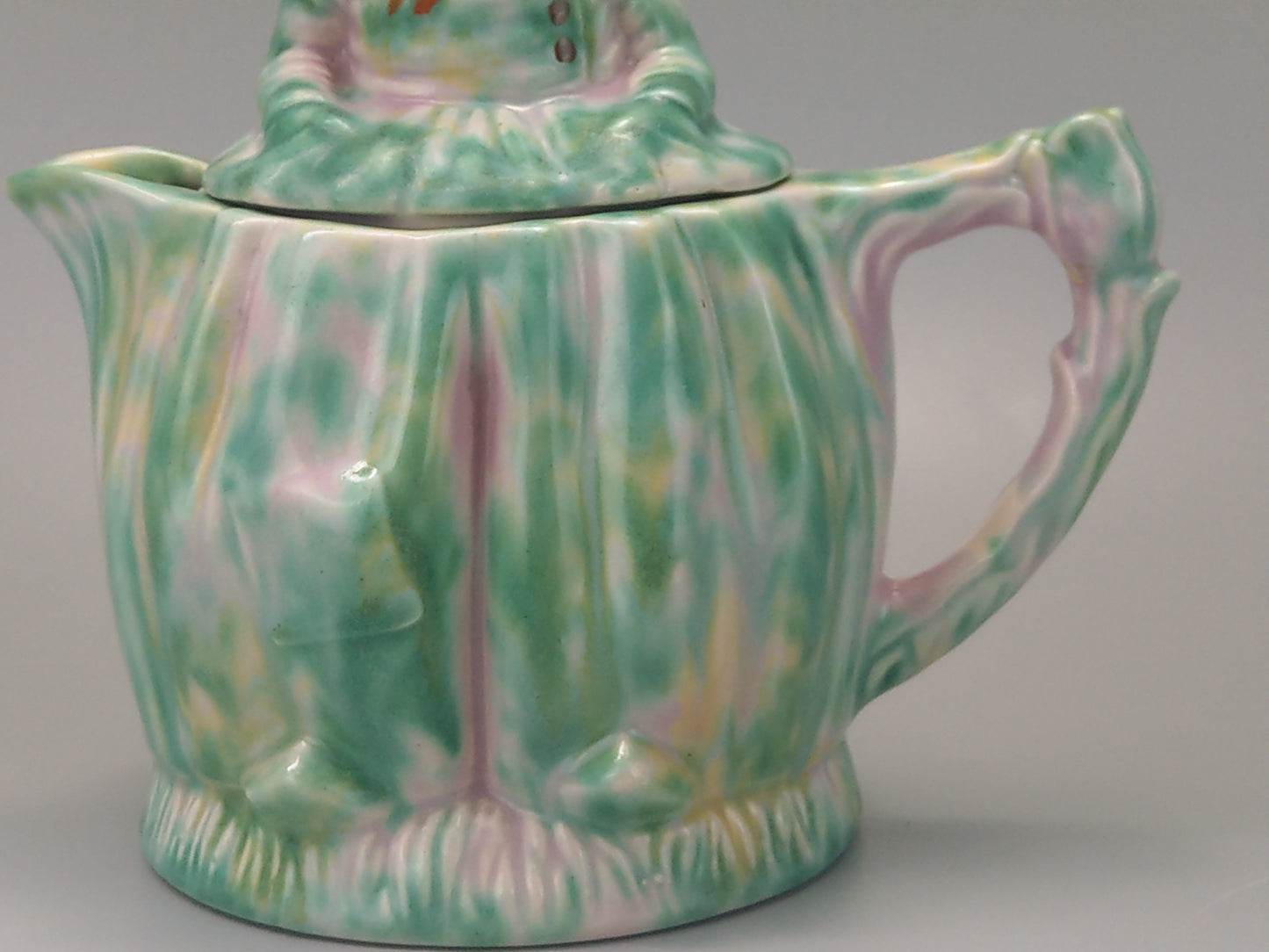 Novelty Green and Pink Mottled Teapot Dutch Boy by Arthur Wood