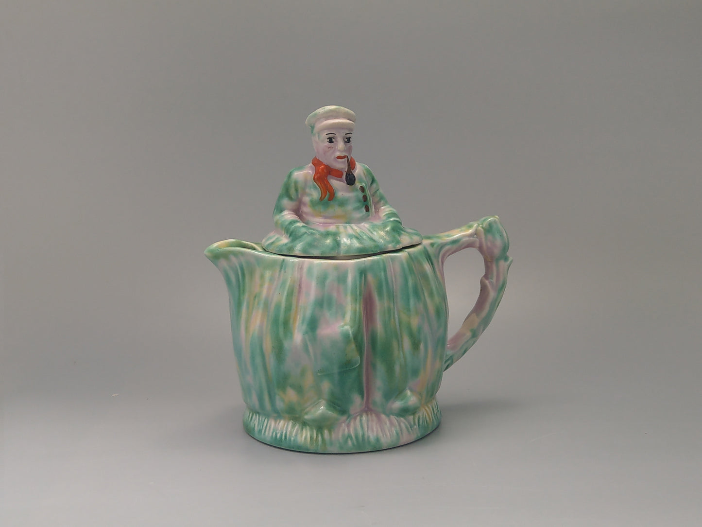 Novelty Green and Pink Mottled Teapot Dutch Boy by Arthur Wood