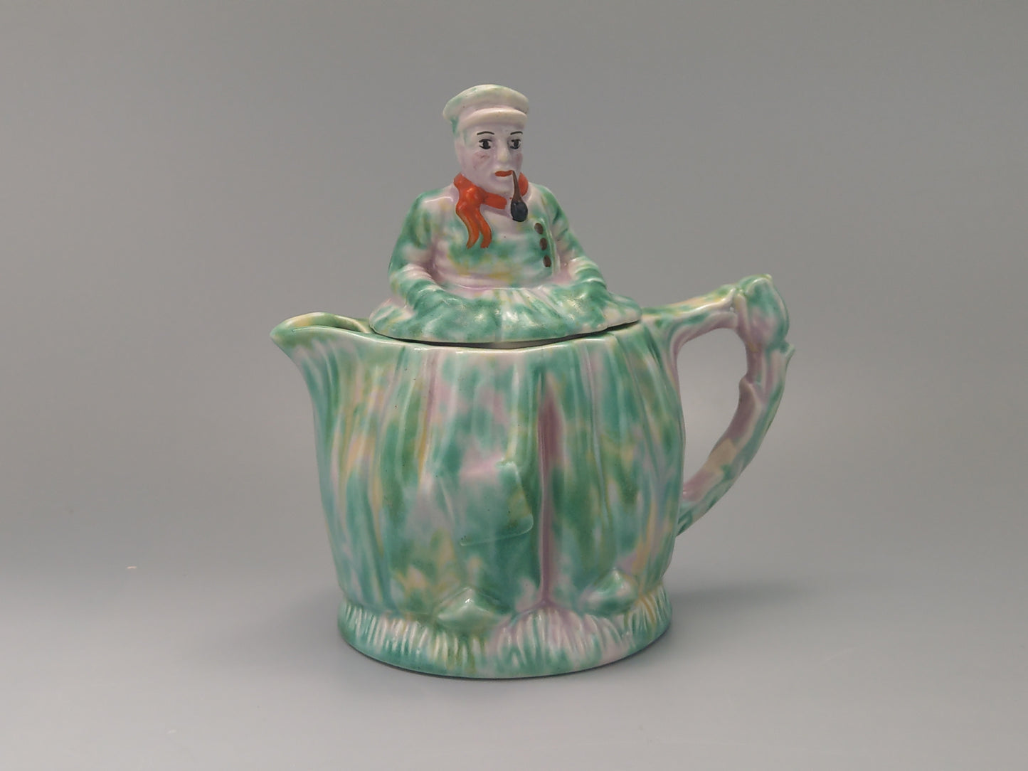 Novelty Green and Pink Mottled Teapot Dutch Boy by Arthur Wood