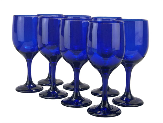  cobalt blue, cobalt blue glass, Vintage, vine goblet, hand blown, cobalt blue wine, blue vine glass Vintage wine blue, cobalt blue wine, glasses set, of 8 by Libbey, cobalt blue Libbey, glass Libbey,