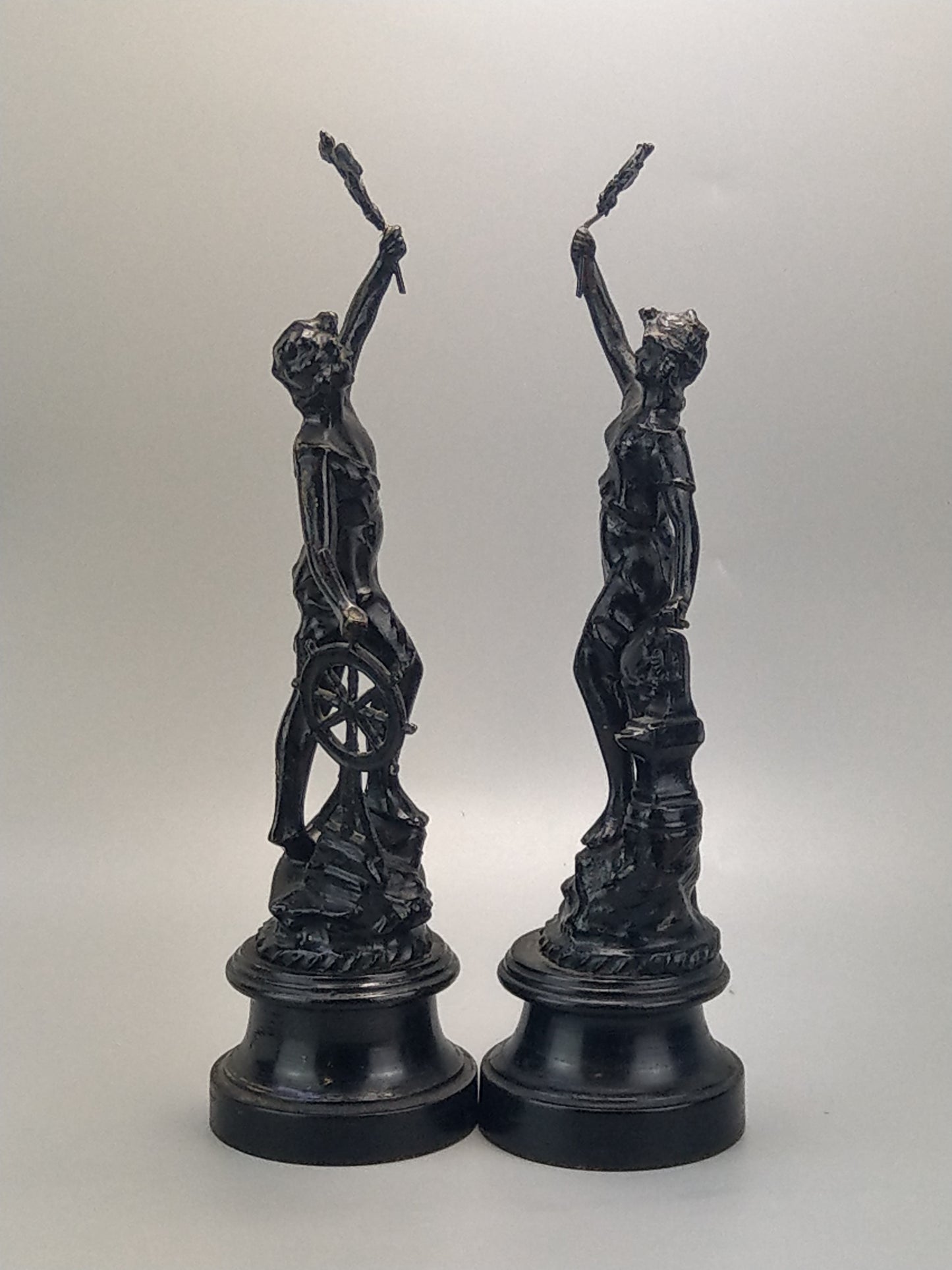 French Revolution Commerce and Industry spelter figures on wood base.