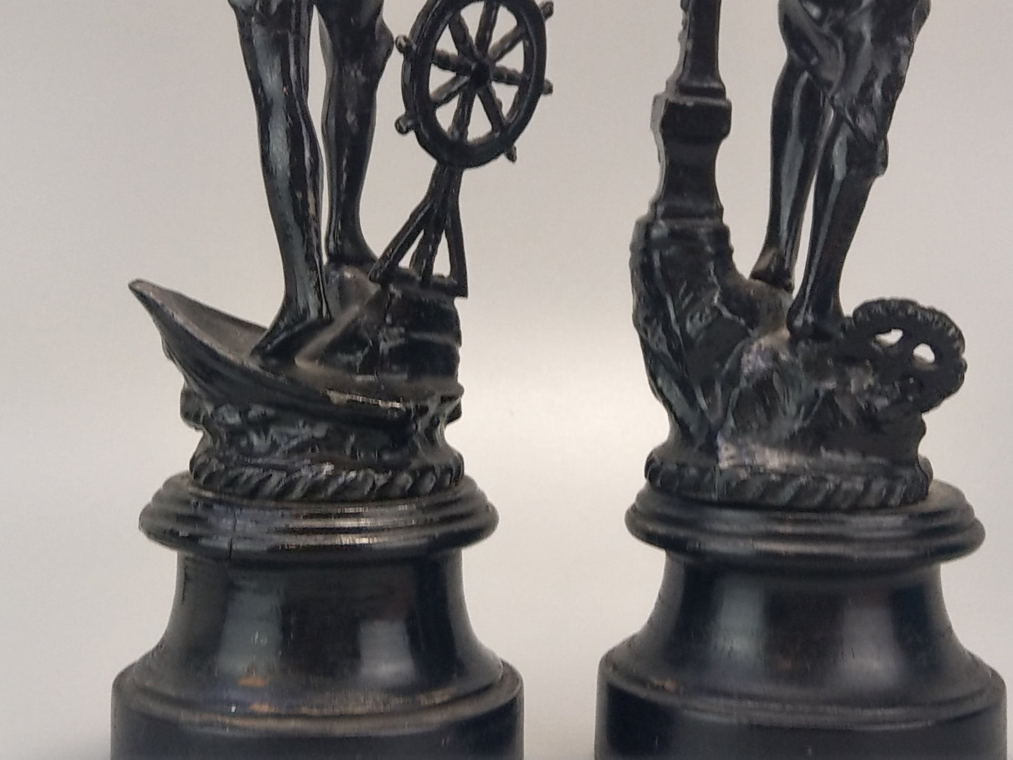 French Revolution Commerce and Industry spelter figures on wood base.