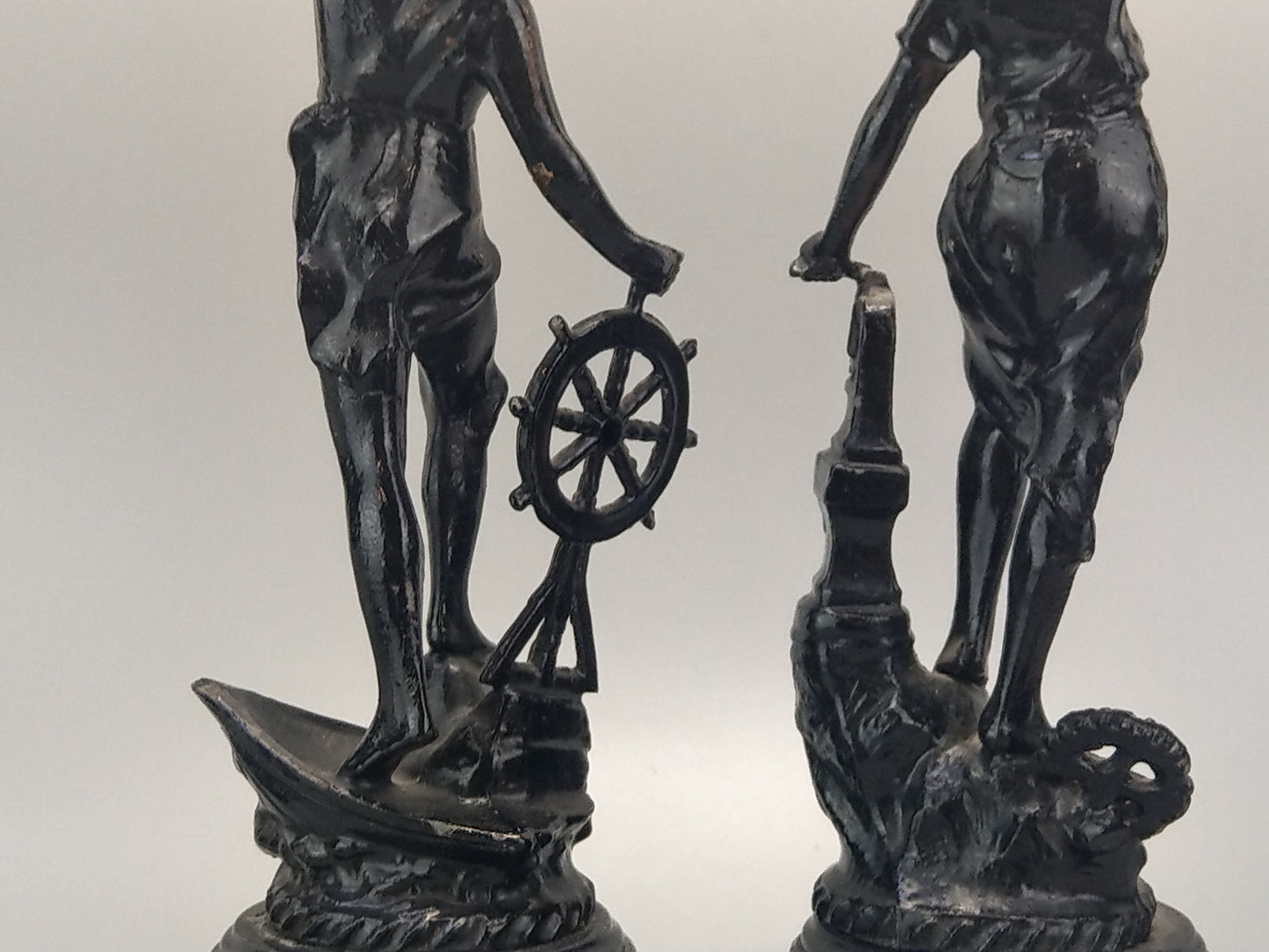 French Revolution Commerce and Industry spelter figures on wood base.