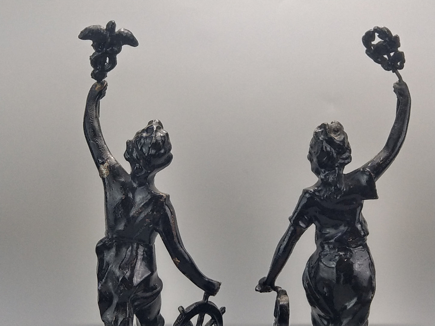 French Revolution Commerce and Industry spelter figures on wood base.