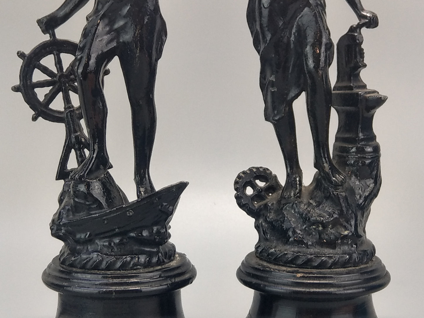 French Revolution Commerce and Industry spelter figures on wood base.