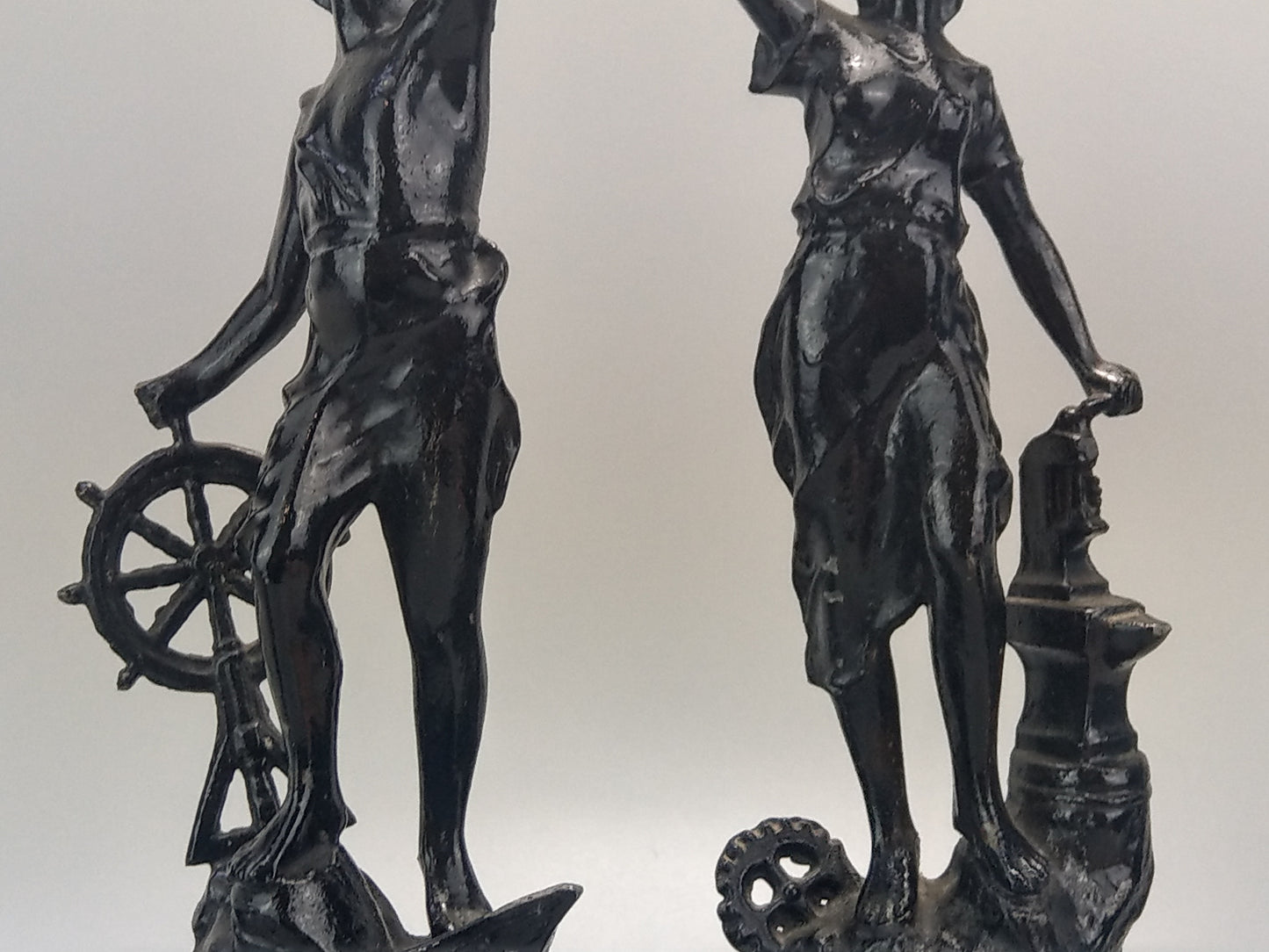 French Revolution Commerce and Industry spelter figures on wood base.