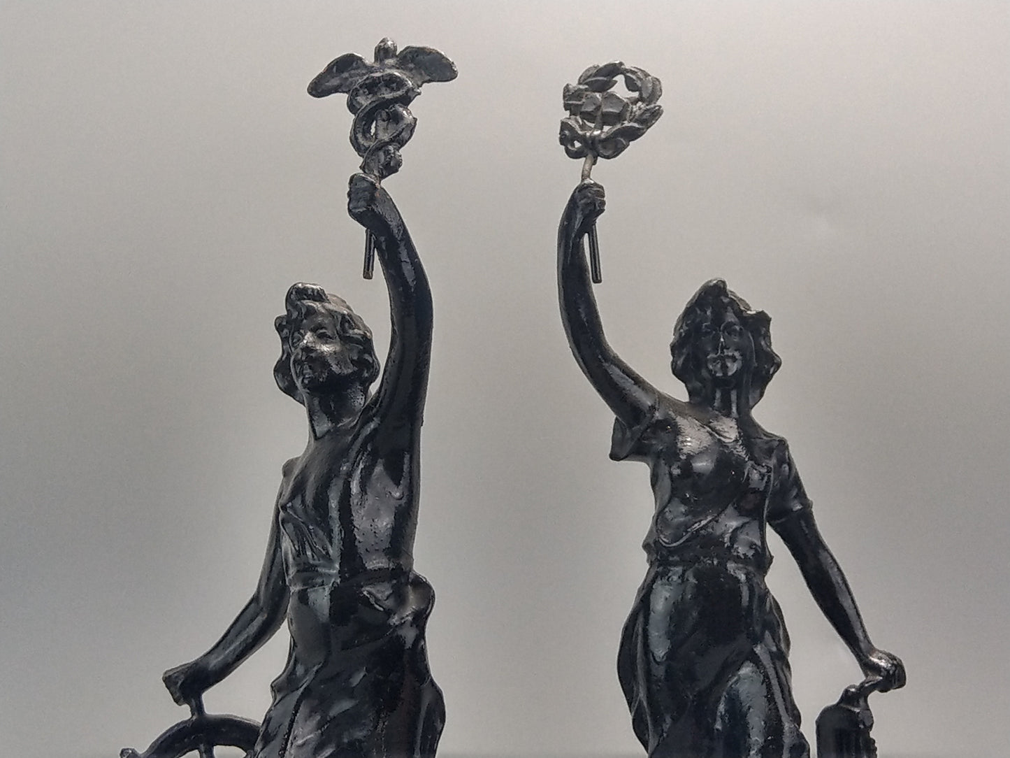 French Revolution Commerce and Industry spelter figures on wood base.