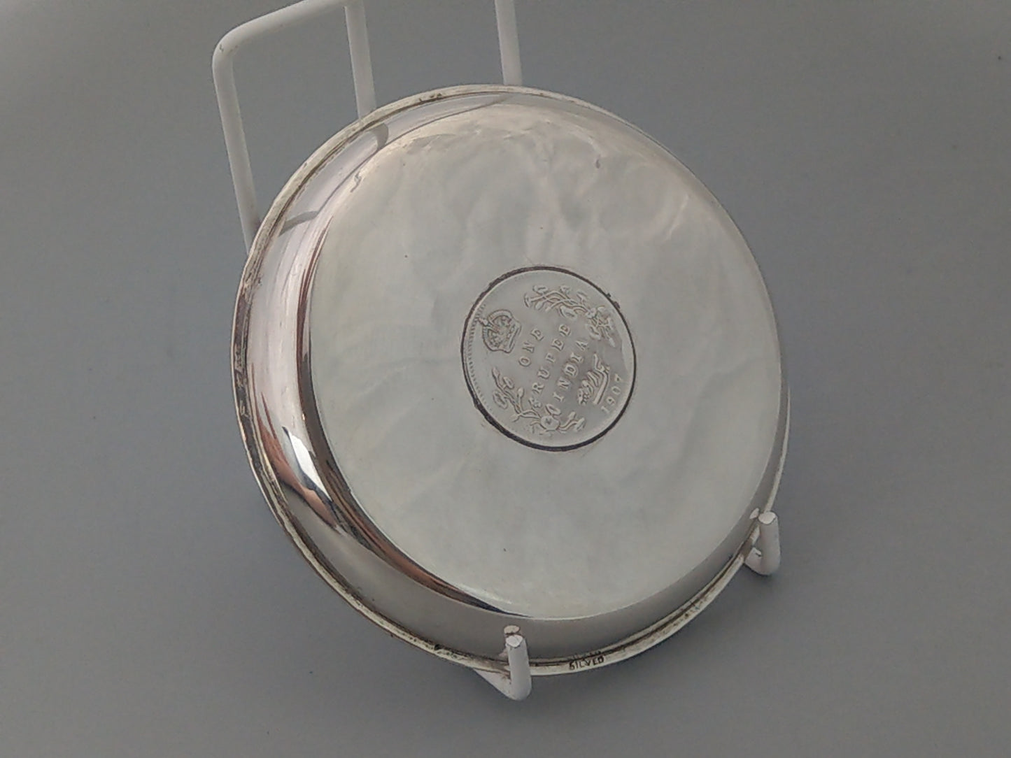 Sterling Silver Coin Dish with Indian 1 Rupee Coin, 1907