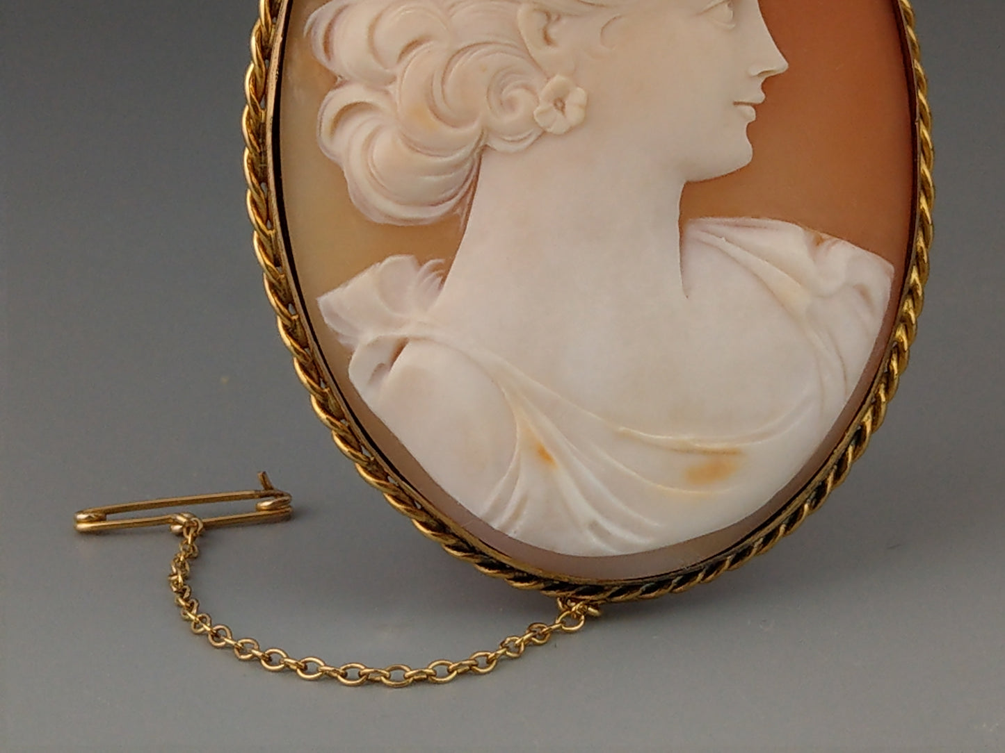 Victorian Large Shell Cameo Brooch set in rolled gold