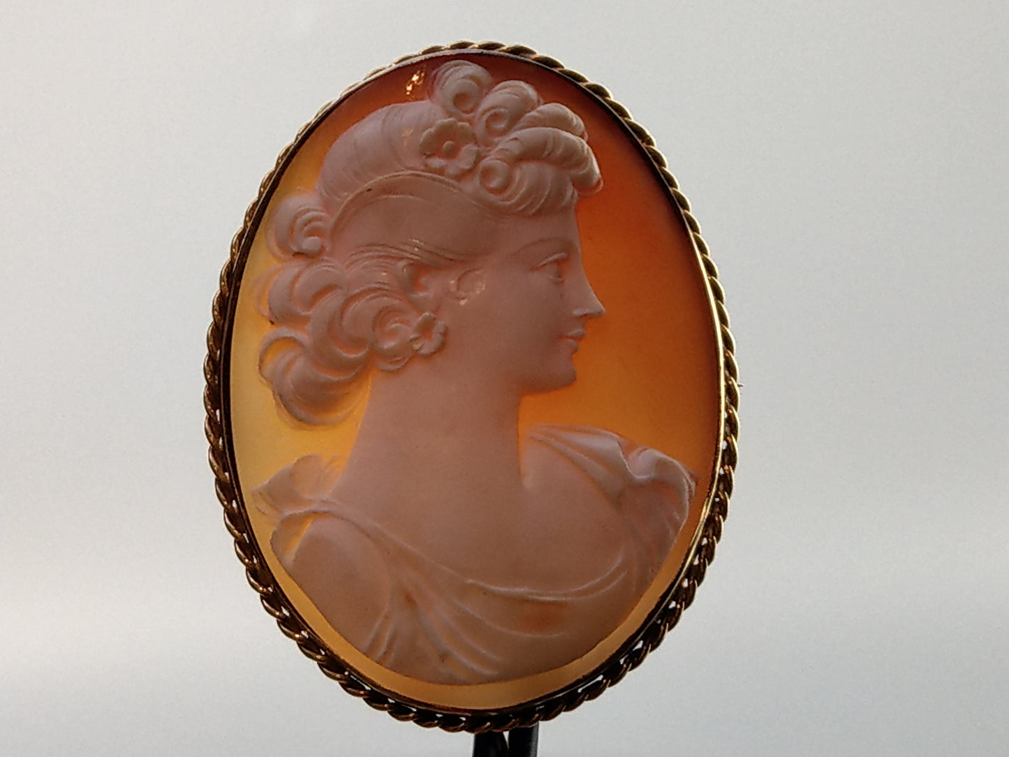 Victorian Large Shell Cameo Brooch set in rolled gold