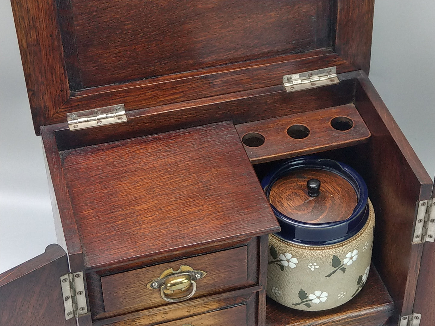 Antique Desktop Oak Smoker's Compendium Cabinet