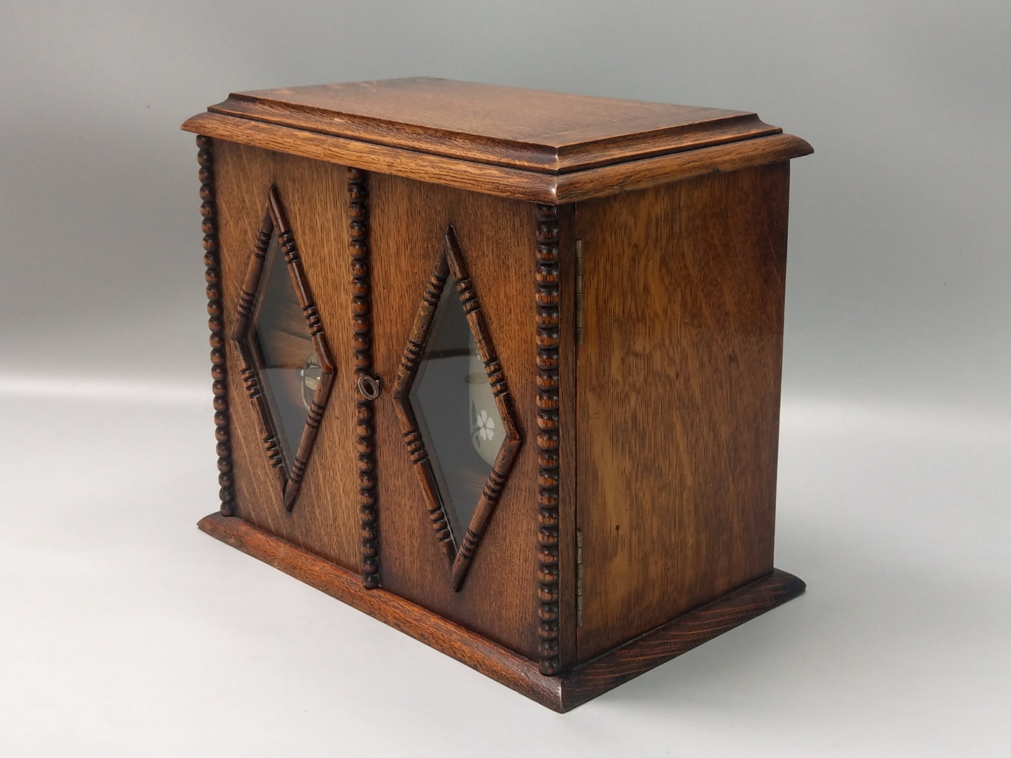 Antique Desktop Oak Smoker's Compendium Cabinet