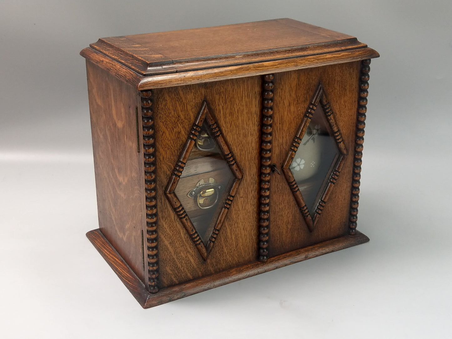 Antique Desktop Oak Smoker's Compendium Cabinet