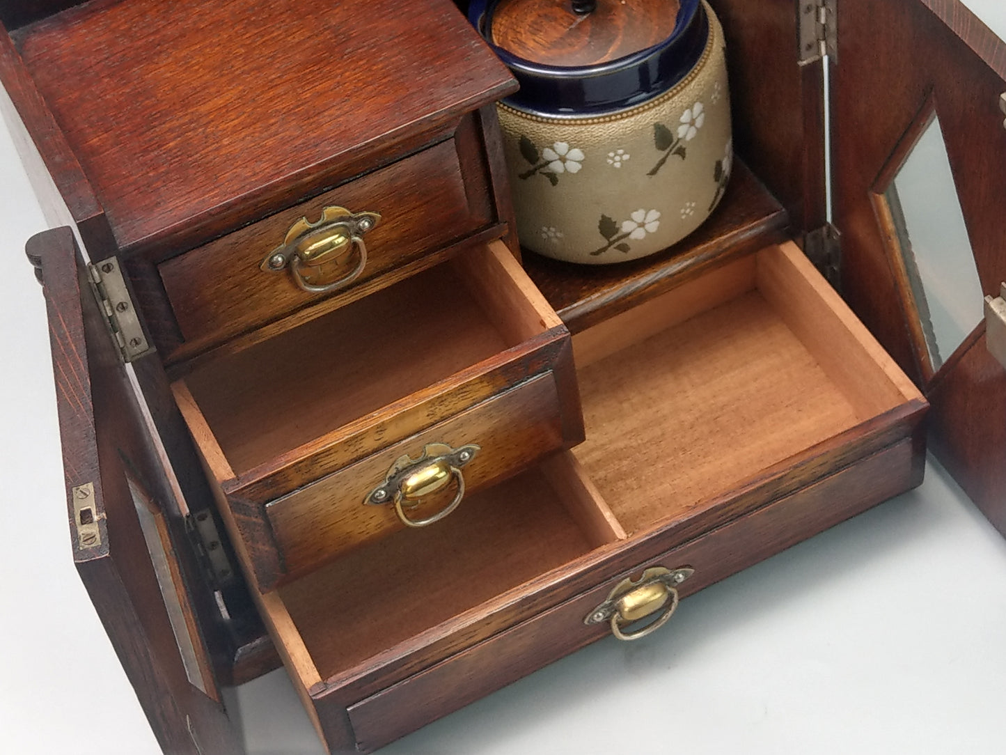 Antique Desktop Oak Smoker's Compendium Cabinet