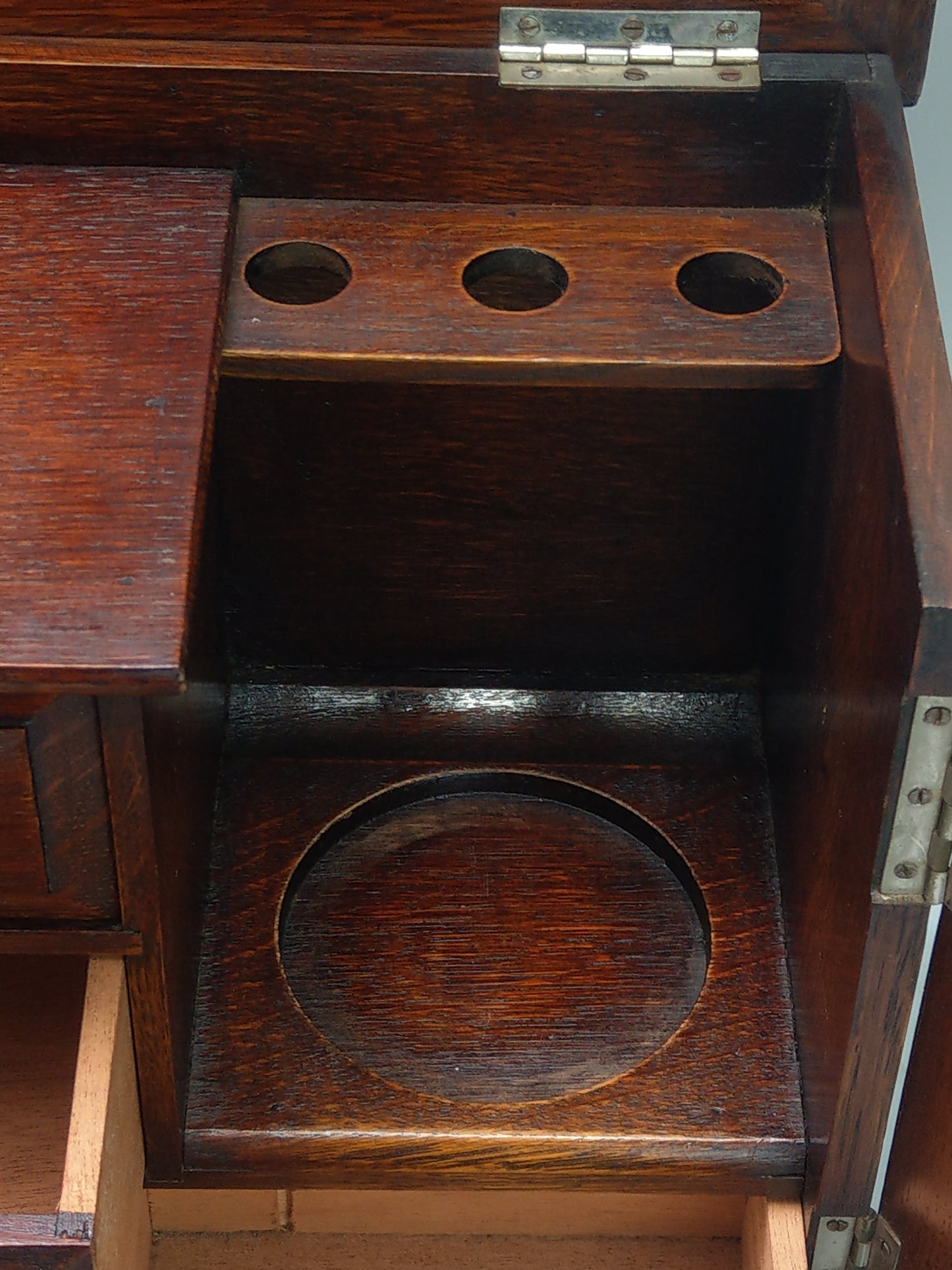 Antique Desktop Oak Smoker's Compendium Cabinet