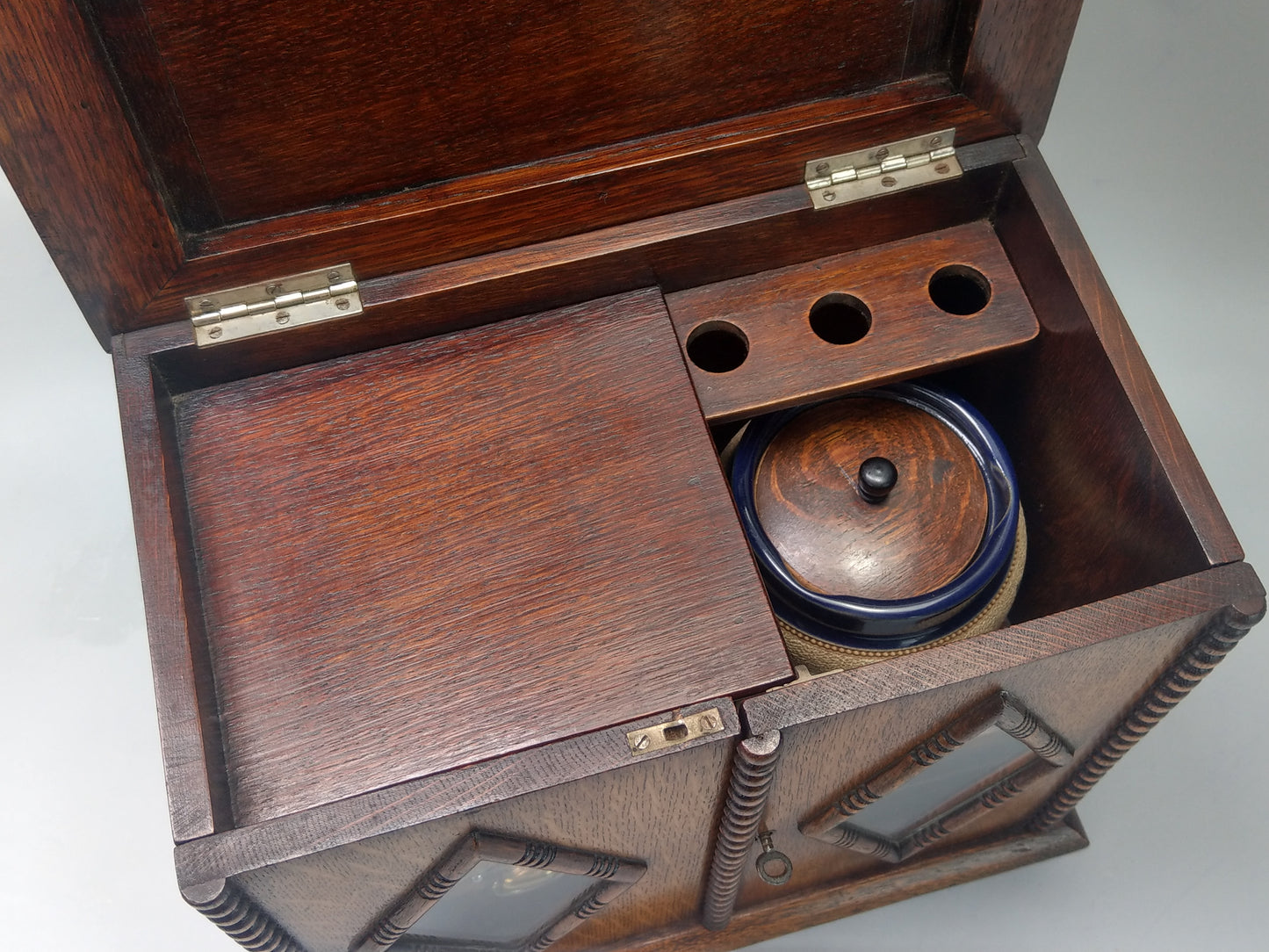 Antique Desktop Oak Smoker's Compendium Cabinet