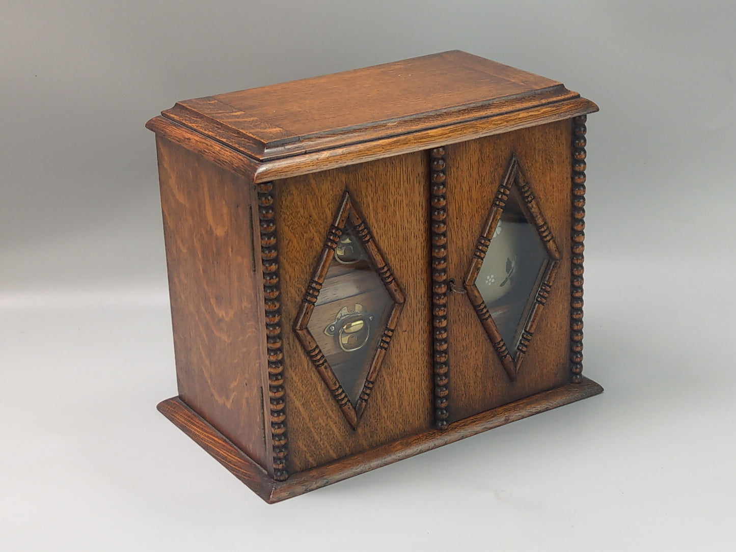 Antique Desktop Oak Smoker's Compendium Cabinet