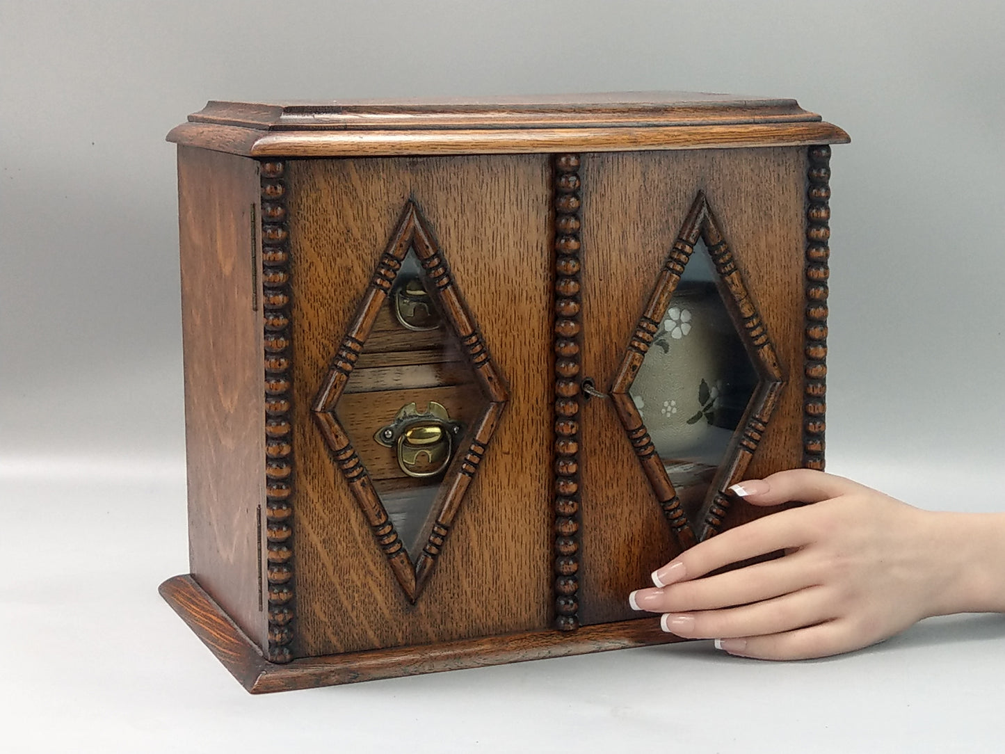 Antique Desktop Oak Smoker's Compendium Cabinet