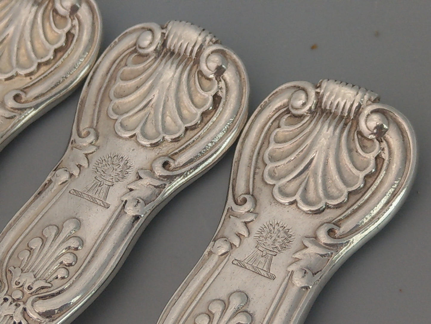 Sterling Silver Forks  King Pattern by Charles Boyton with Heraldic Crest Sheaf of Wheat