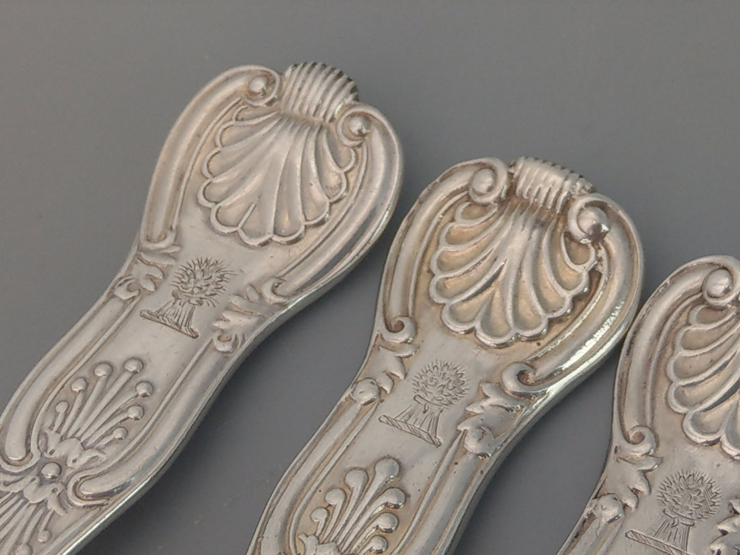 Sterling Silver Forks  King Pattern by Charles Boyton with Heraldic Crest Sheaf of Wheat