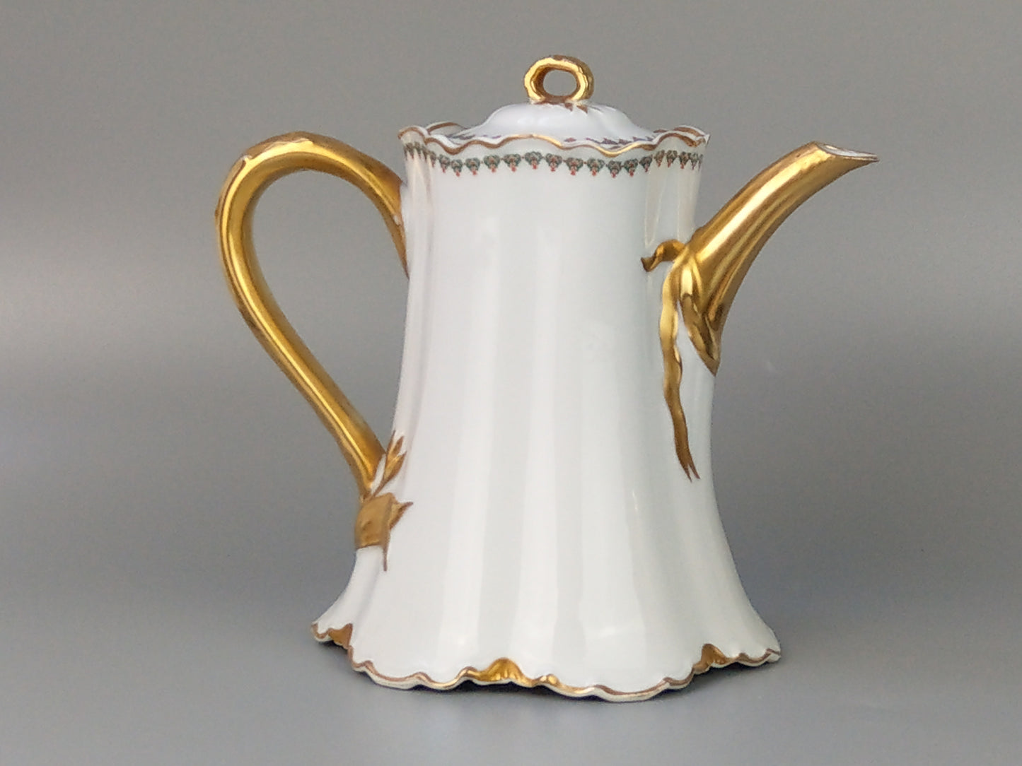 White & Gold Limoges Coffee pot with cups by Haviland