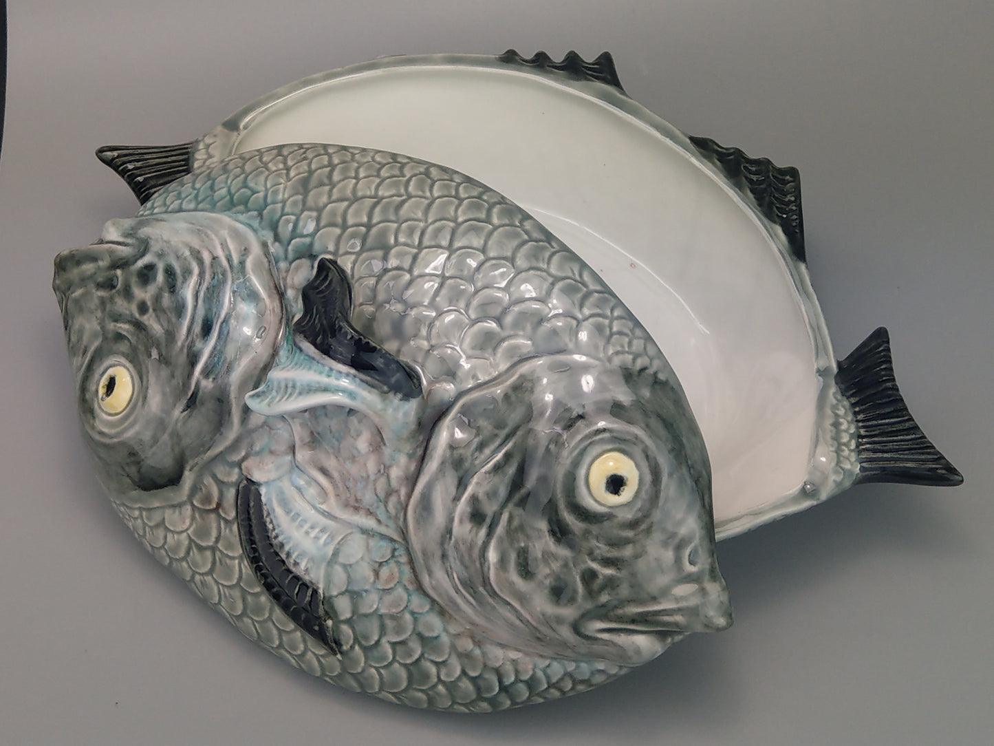 Vintage Fish shaped Covered Dish by Bordalo Pinheiro