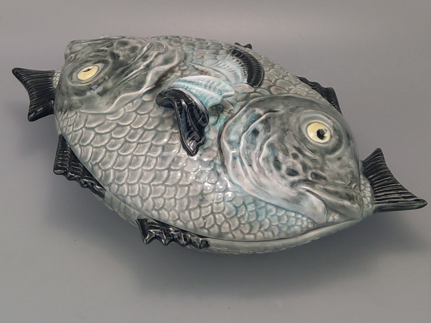 Vintage Fish shaped Covered Dish by Bordalo Pinheiro