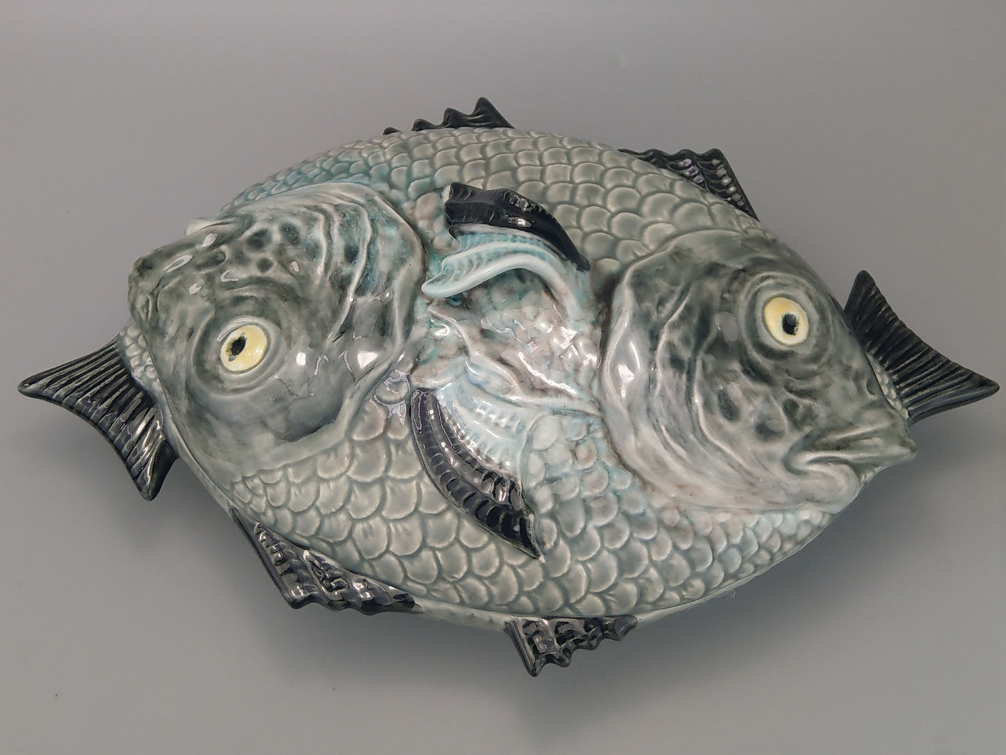 Vintage Fish shaped Covered Dish by Bordalo Pinheiro