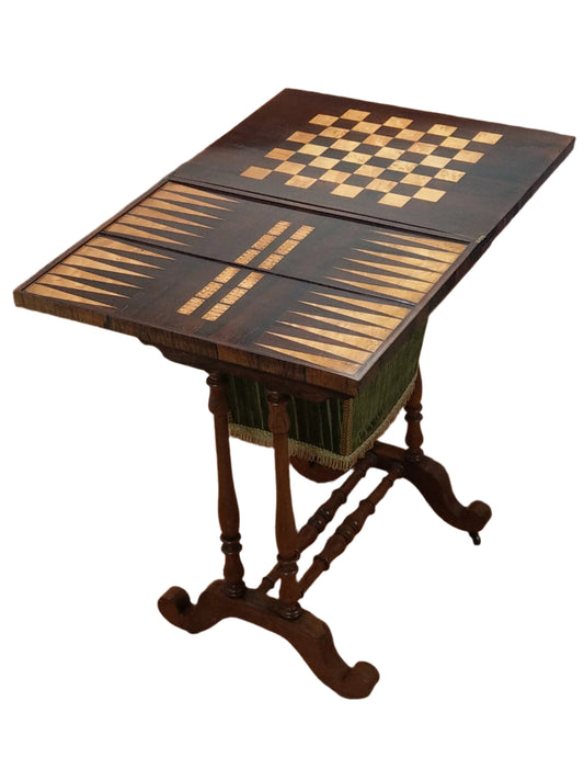 Antique Game Table Chess, Backgammon, Cribbage