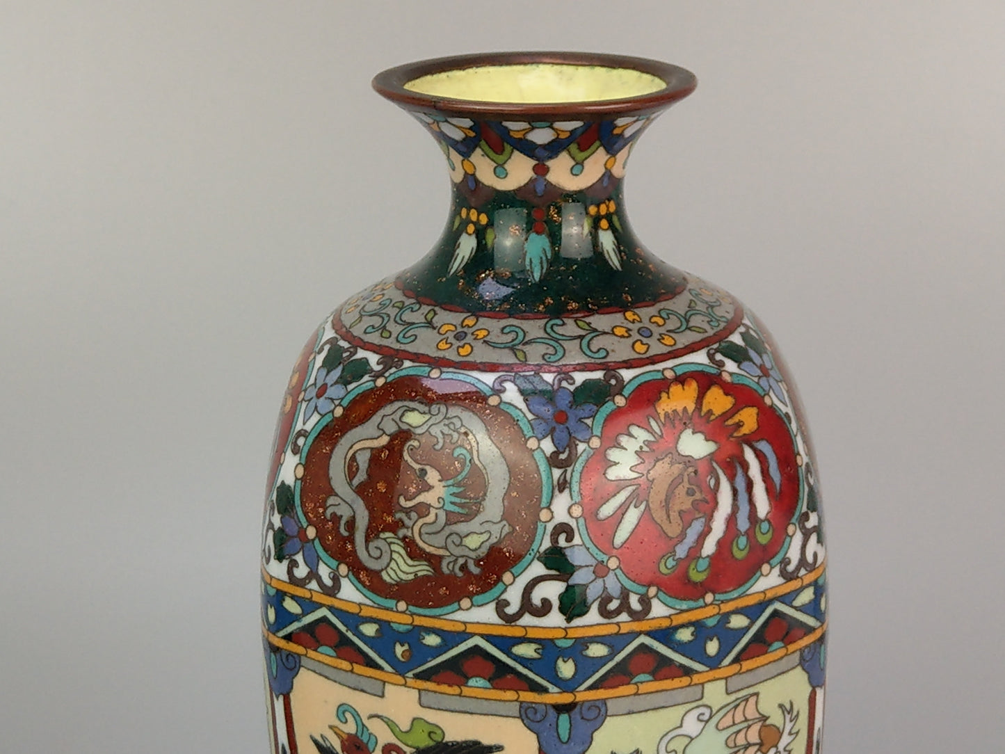 Antique Japanese Cloisonne Enamel Vase Meiji Period with Dragons